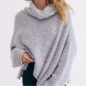 Free People BFF Knit Sweater Cowl Neck Boxy Oversized Pullover Grey Size M